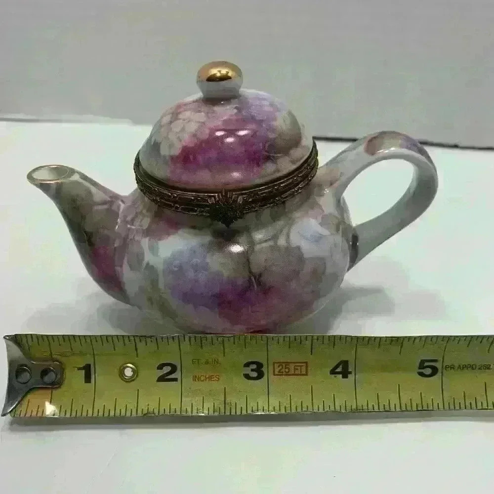 Formalities By Baum Bros Teapot Trinket Box Chintz Purple Flowers - Picture 10 of 10